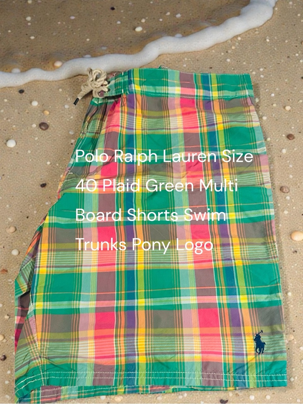 Ralph Lauren Polo Plaid Mens Swim Board Shorts Pink Preppy Sz 40 Pony 9" inseam
